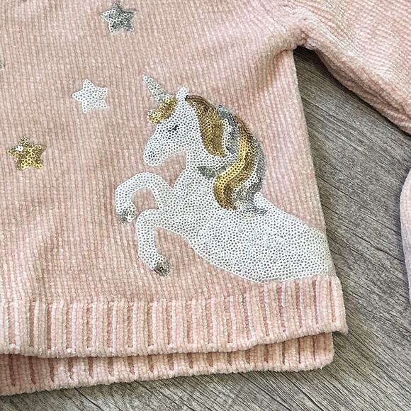 ZUNIE Girls Pink Chenille Unicorn Sweater XS 4/5 Sequin Applique Ruffle - Picture 3 of 7